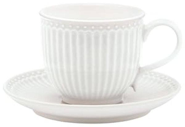 Greengate Tasse Alice Tasse mit Untertasse white 8,5 cm, Steinzeug