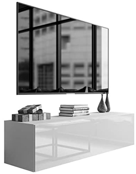 lukmebel TV-Hängeschrank Colgante, B150 x H36 x T40 cm, 2 Innenfächer, Klapptür „Push-to-Open-System“, Wandmontage, Hochglanzoptik