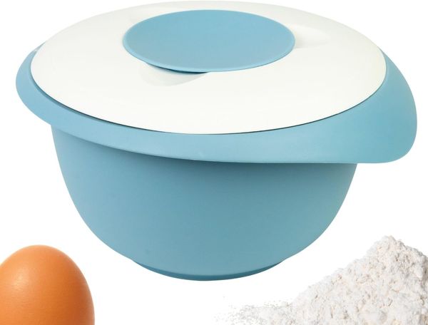 Westmark Rührschüssel mit zweigeteiltem Deckel 3,5 L blau/weiß