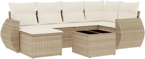vidaXL 7-tlg. Garten-Sofagarnitur mit Kissen Beige Poly Rattan 3254005