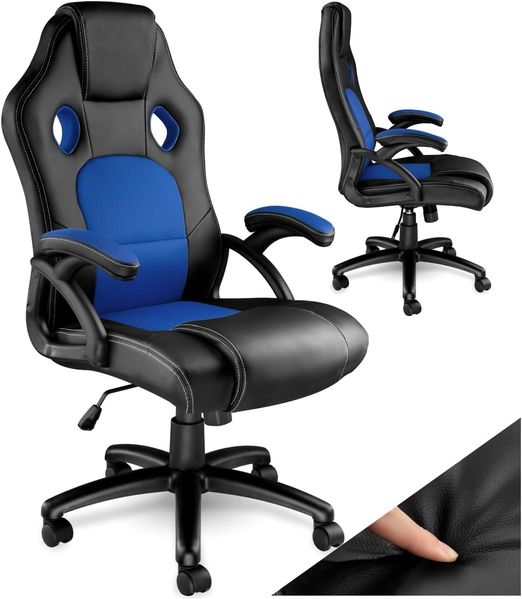 TecTake Sportsitz Chefsessel Stuhl ergonomischer Gaming Bürostuhl Racing Schalensitz - Diverse Farben - (Schwarz-Blau)