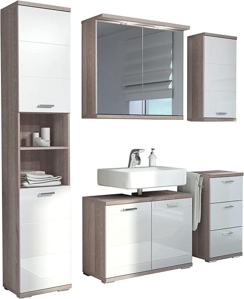 byLIVING Badezimmer Seitenschrank NEBRASKA in Sonoma Eiche Hochglanz weiß lackiert / Kleiner Badschrank mit 3 Schubladen und silberfarbenen Griffen / B 35,5, H 74, T 31,5 cm Bild 8
