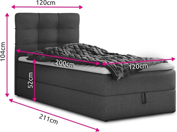 Boxspringbett Best Mini mit Bettkasten und Matratzentopper - Einzelbett mit Bonell-Matratze und Topper, Polsterbett, Bett, Schlafzimmer (120 x 200 cm, Braun (Inari 24)) Bild 3