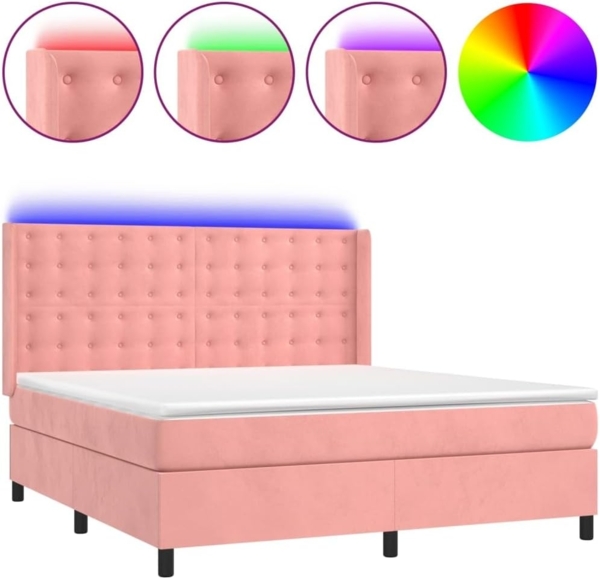 vidaXL Boxspringbett mit Matratze & LED Rosa 180x200 cm Samt 3139822 Bild 3