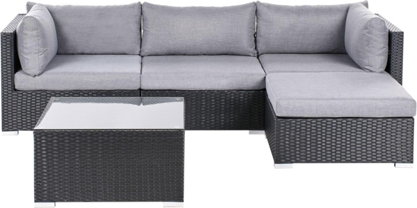 Garten Ecksofa mit Tisch 4-Sitzer SANO linksseitig Polyrattan Schwarz