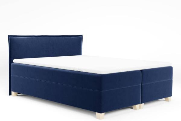 Boxspringbett Fren mit 2 Bettkästen - Doppelbett mit Bonell-Matratze und Topper, Polsterbett, Bett mit Holzfüße, Schlafzimmer (Dunkelblau (Kronos 09), 180 x 200 cm)