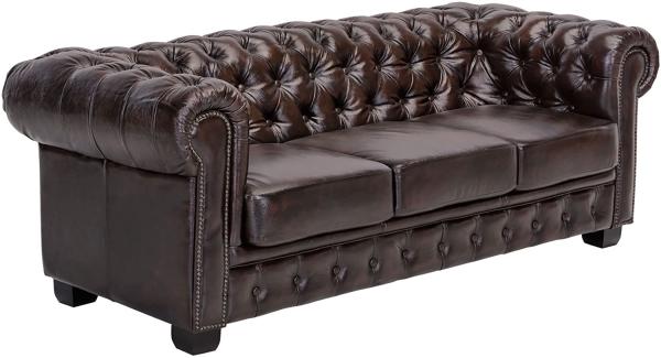 Sofa Chesterfield 3-Sitzer Echtleder braun