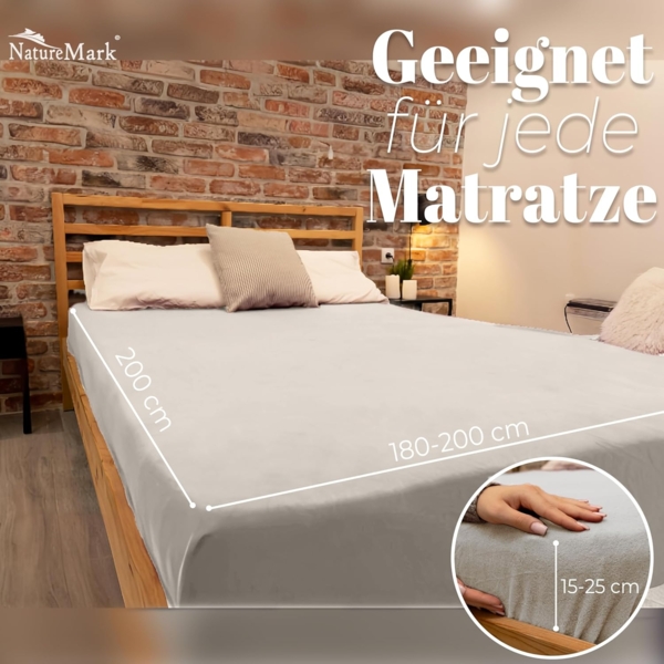 NatureMark Spannbettlaken Winter Thermo Fleece Spannbetttuch, 80% Baumwolle und 20% Polyester, Gummizug: rundum, (1 Stück), 180x200 cm bis 200x200 cm - Naturweiß Bild 4