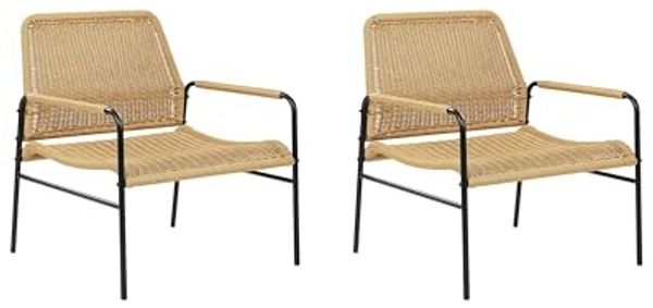 Beliani 'PRASIMO' Gartenstuhl 2er Set, Rattan / Eisen natur, 63x67x78 cm