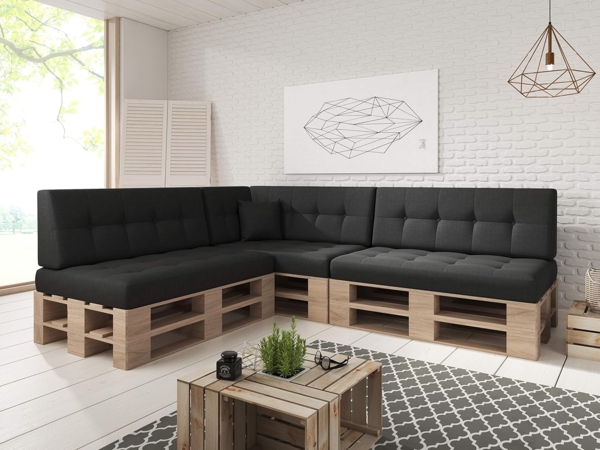 sunnypillow Palettenkissen Kaltschaum Palettenauflage Palettenpolster Palettensofa Sitzkissen Rückenlehne gesteppt 8er Set Black Bild 2