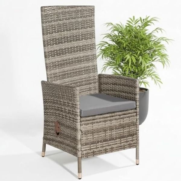 Verstellbarer Garten Relaxsessel Grau Polyrattan Gartenmöbel Balkon Sitzmöbel