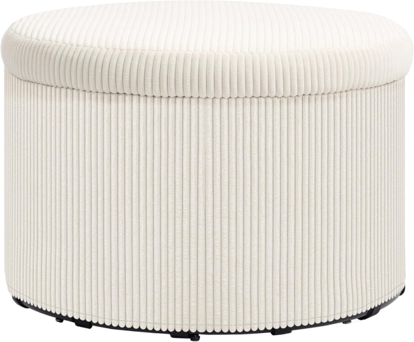 HOMCOM Sitzhocker Ottomane mit Stauraum Hocker mit Deckel (Fußhocker mit Cord-Optik, 1 St, Runder Polsterhocker), für Wohnzimmer, Schlafzimmer Beige