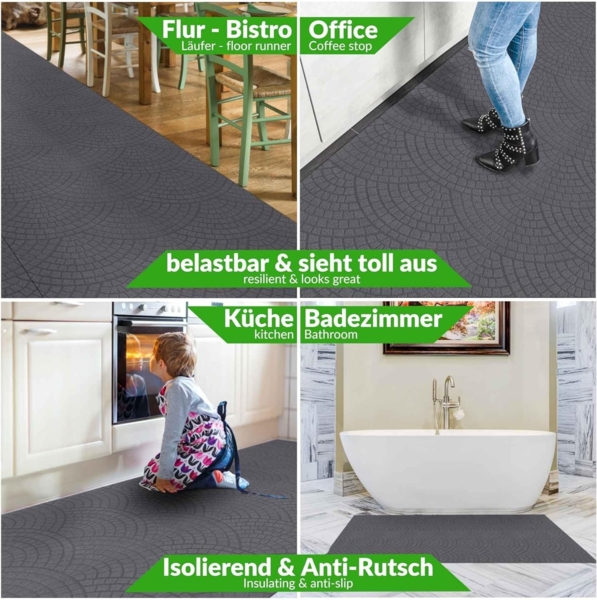 ANRO Küchenläufer Teppichläufer DAVIS Velours Läufer, Eckig, Bodenläufer 100x100cm Mosaik Anthrazit pflegeleicht Bild 4