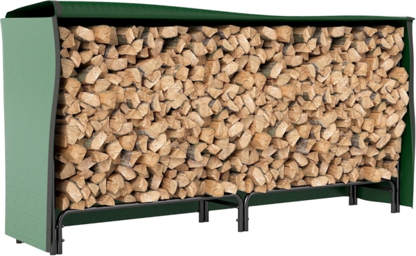 Outsunny Kaminholzregal Brennholzregal mit Wasserabweisend Abdeckung, Verstellbar, BxTxH:200x36x99 cm, (Feuerholzregal, 1-St, Holzlager), für Garten, Terrasse, Metall, Schwarz
