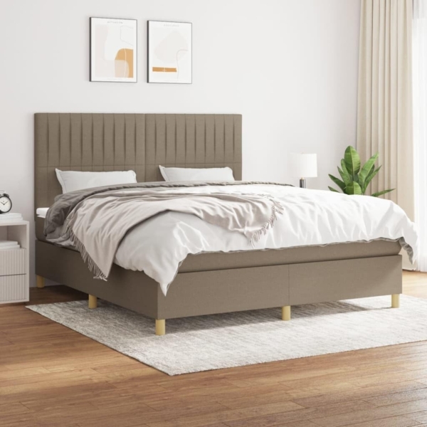 vidaXL Boxspringbett mit Matratze Taupe 160x200 cm Stoff 3142509