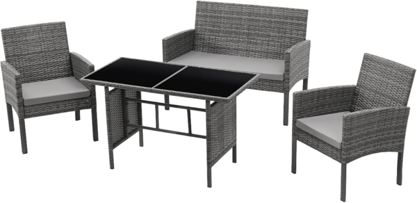 SVITA BROOKLYN XL Rattan Garten Möbel Set mit Tisch, 2x Sessel, 2er Sofa Grau