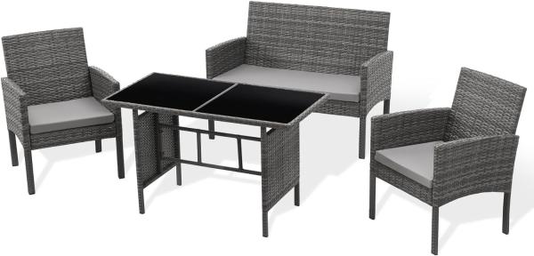 SVITA BROOKLYN XL Rattan Garten Möbel Set mit Tisch, 2x Sessel, 2er Sofa Grau