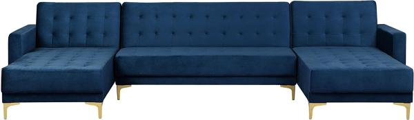 Schlafsofa U-förmig Samtstoff marineblau ABERDEEN