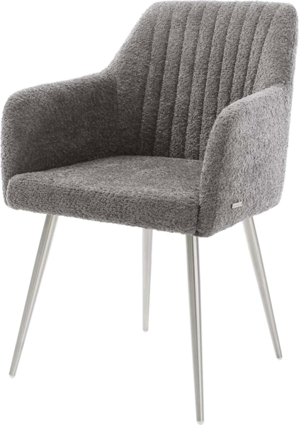 Esszimmerstuhl Greg-Flex Bouclé Grau 4-Fuß konisch Edelstahl