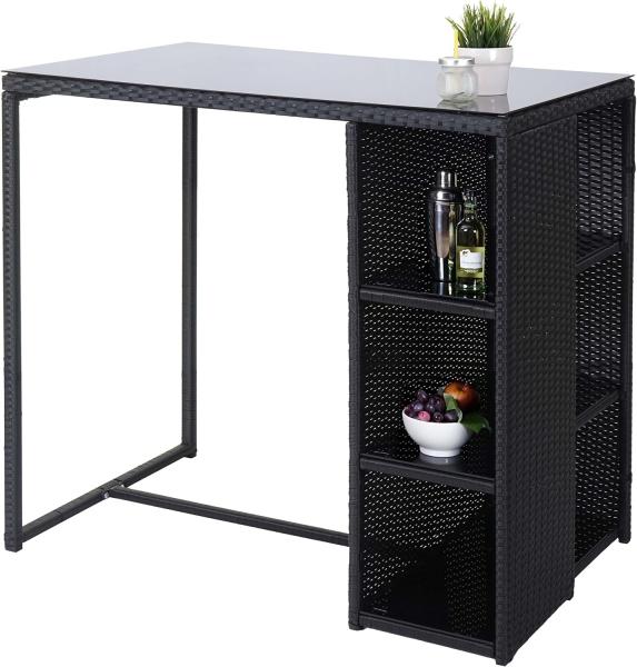 Poly-Rattan Bartisch HWC-A28, Bistrotisch Garten Bar Loungebar Tisch mit Regal, anthrazit