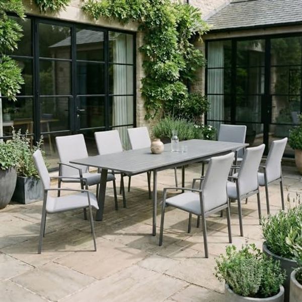 IDIMEX Garten-Essgruppe VERANO, Gartenmöbel Set mit ausziehbarem Tisch & 8 Stühlen anthrazit