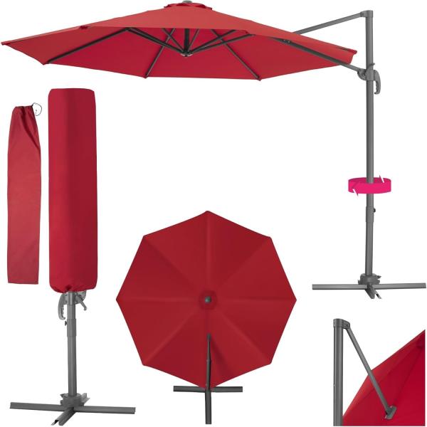 tectake Ampelschirm Sonnenschirm, Set mit Schutzhülle für Terrasse oder Garten, Parasol inkl. Schutzhülle in Schrimfarbe, Ø 300 cm