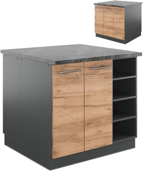 Vicco Unterschrank Fame-Line, Goldkraft Eiche/Anthrazit, 90 cm ohne Arbeitsplatte