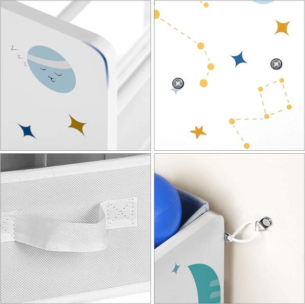 Songmics Kinderzimmerregal, Spielzeug-Organizer, Bücherregal für Kinder, mit 9 Aufbewahrungsboxen aus Fleece, Kinderzimmer, Schule, Kindergarten, 62,5 x 29,5 x 60 cm, Weltall-Motive, Weiß, Blau, Grau Bild 5