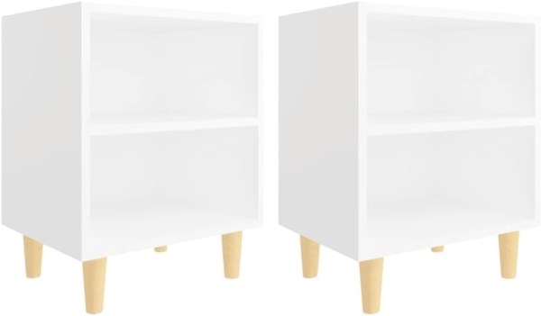 vidaXL Nachttische mit Massivholz-Beinen 2 Stk. Weiß 40x30x50 cm 805780