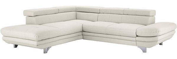 Mivano Schlafsofa Enterprise / Trendige Ledercouch in L-Form mit Ottomane links / Inkl. Bettfunktion und höhenverstellbare Kopfstützen / 273 x 75 x 238 / Kunstleder: weiß
