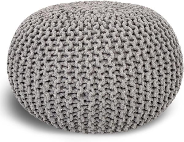 casamia Pouf Ø 55 o. 45 cm Sitzpouf Strickhocker Sitzpouf Bodenkissen nachhaltig Grobstrick Optik Größe ø 45 cm, Farbe hellgrau