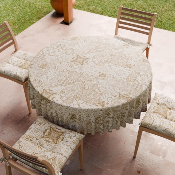 PETTI Artigiani Italiani - Schmutzabweisende runde Tischdecke aus Mikrofaser (Durchmesser 220 cm), Küchentischabdeckung für runden Tisch, Design Vietri 02, Taupe, 100% Made in Italy Bild 3