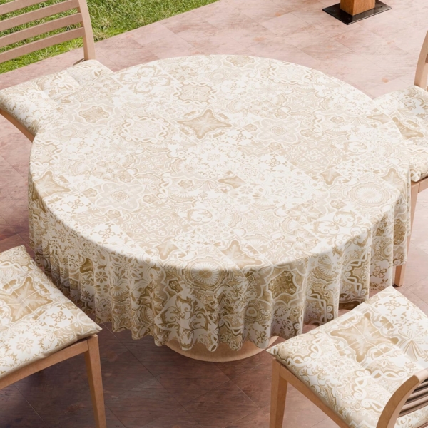 PETTI Artigiani Italiani - Schmutzabweisende runde Tischdecke aus Mikrofaser (Durchmesser 220 cm), Küchentischabdeckung für runden Tisch, Design Vietri 02, Taupe, 100% Made in Italy Bild 2