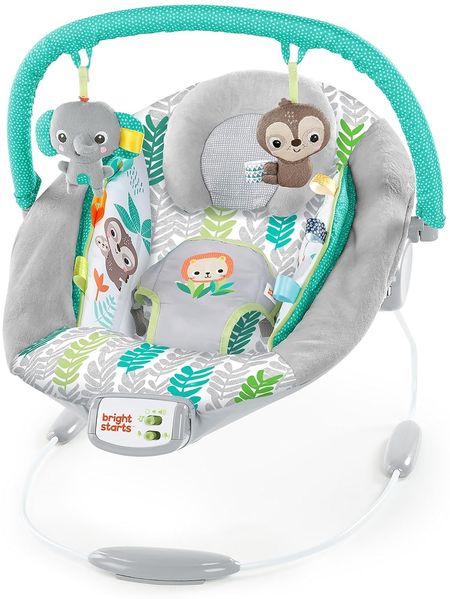 Bright Starts, Comfy Bouncer, Jungle Vines mit 2 Spielzeugen, 7 Melodien, Lautstärkenregler und automatischer Abschaltfunktion