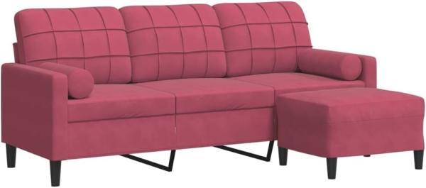 vidaXL 3-Sitzer-Sofa mit Hocker Weinrot 180 cm Samt 3278271