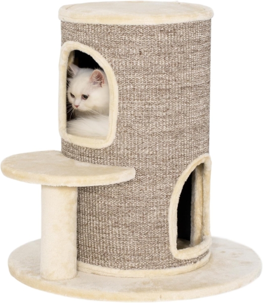 PawHut Kratztonne 61 cm hoch, (Katzenturm, 1-tlg, Zweistöckige Katzentonne mit Sisalseil), Beige+Braun