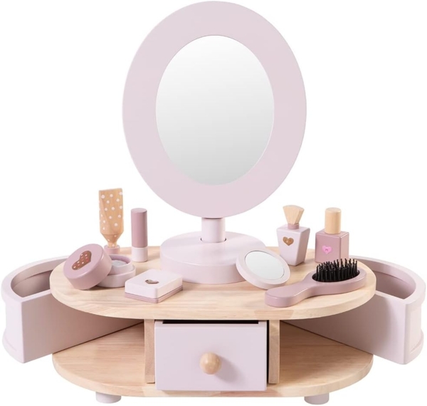 howa Schminktisch, für Kinder aus Holz mit 8 tlg. Zubehör aus Holz und Herzaufklebern