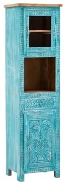 Hochschrank Santa Cruz blau 50x180x40 cm massivum Mango Massivholz Badschrank Badezimmerschrank Landhausstil Wandschrank Badmöbel
