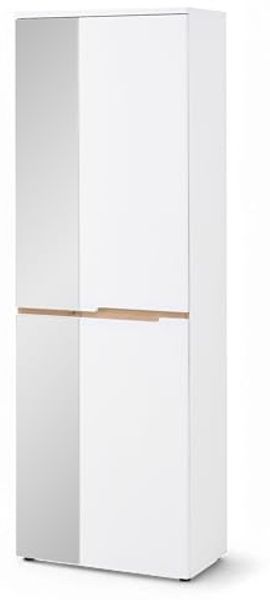 Stella Trading Memphis Garderobenschrank mit Spiegel in Weiß, Artisan Eiche Optik - Flurgarderoben Schrank mit viel Stauraum - 65 x 192 x 38 cm (B/H/T)