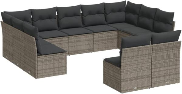 vidaXL 11-tlg. Garten-Sofagarnitur mit Kissen Grau Poly Rattan 3250189