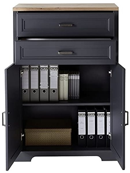 Mehrzweckschrank Büro JÜLICH-36 in Graphit mit Artisan Eiche Nb, B/H/T: ca. 86/127/38 cm