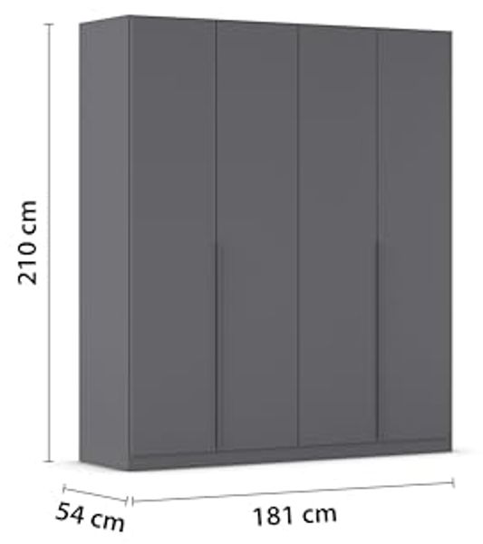 Rauch Möbel Alabama, Kleiderschrank, Garderobenschrank, 4-türig, Zubehör Basic, 2 Kleiderstangen, 2 Einlegeböden, Farbe Grau metallic, Schwarz, Griff Grau metallic, 181 x 210 x 54 cm Bild 3