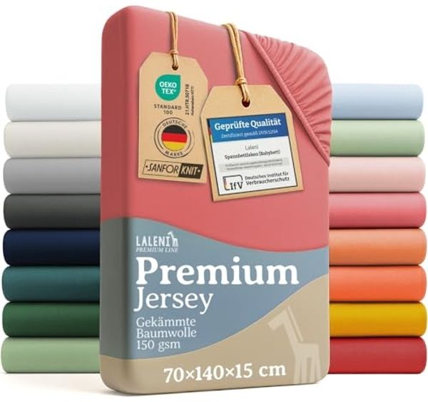 Laleni 3er-Set Premium Spannbettlaken 60x120-70x140 cm - Oeko-Tex Zertifiziert, 100% Baumwolle, atmungsaktives Spannbetttuch Jersey Baby, 150 g/m², Coral - Rot