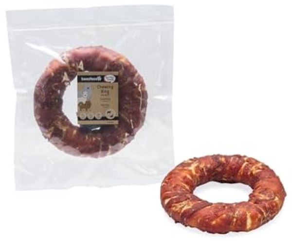Beeztees Hundesnack Rinderhautring mit Ente D=19 cm Kausnack Kauartikel