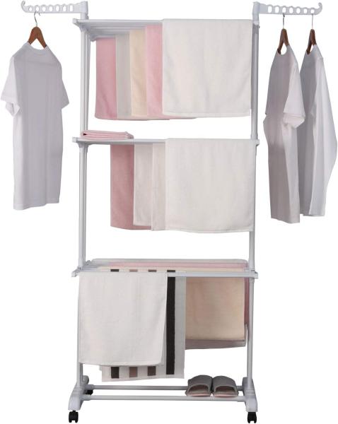 TP Wäscheständer 3 Ebenen klappbar, mobil ca. 18 Meter Wäscheleine, mit Seitenflügel Weiß