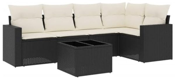 vidaXL 6-tlg. Garten-Sofagarnitur mit Kissen Schwarz Poly Rattan 3251273