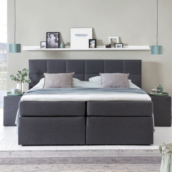 Möbelfreude Doluna Bea Boxspringbett 100x200 cm H2 in Anthrazit inkl. Visco Topper mit Memoryeffekt + 7 Zonen Taschenfederkern-Matratze + Bonell-Federkernpolsterung