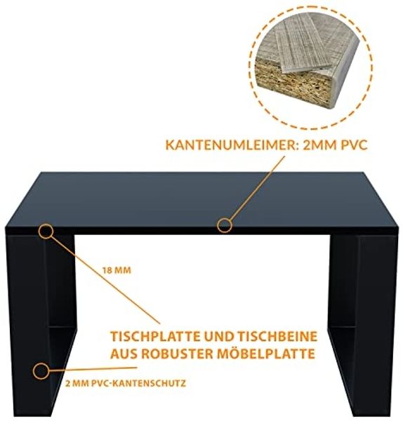 AKKE Außergewöhnlicher Couchtisch Beistelltisch für Wohnzimmer | Kaffee Tee Wohnzimmertisch Tisch | Coffee Table | Zimmer Schlafzimmer Möbel | Deko Modern Schwarz 80 x 50 x 45 Bild 7