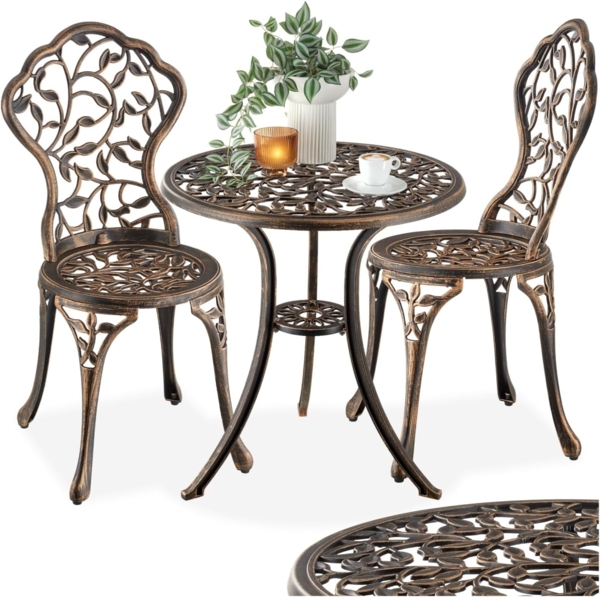 tectake Essgruppe Bistrotisch-Set Lyon für 2 Personen, wetterfestes Aluminium, (Set, 3-tlg), Absolute Standsicherheit dank höhenverstellbarer Kunststofffüße