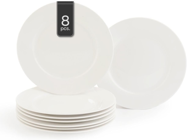 Home4You Dessertteller, 8er Set, Ø 20 cm, Porzellan, Weiß, spülmaschinefest